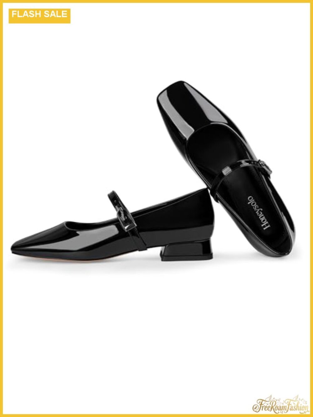 Women's Square Toe Mary Jane Flats Faux Leather Low Heel Dressy Ballet Flats